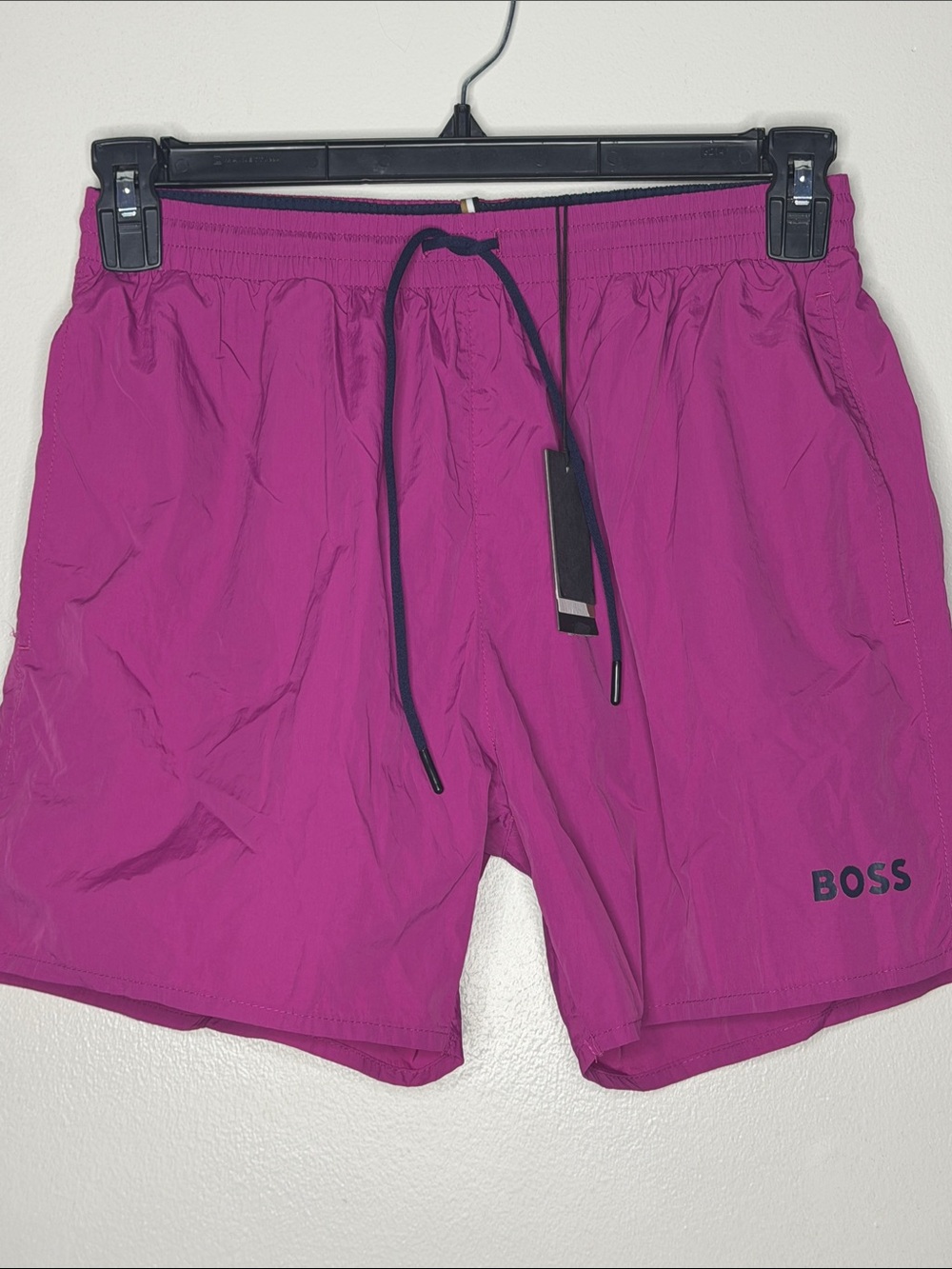 BOSS Men's Magenta Active Shorts with Black Drawstring